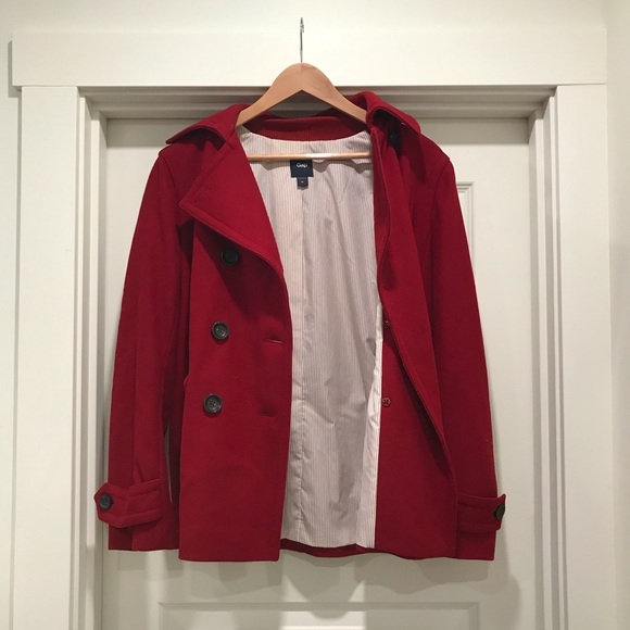 GAP wool red coat with red striped lining - Picture 3 of 4